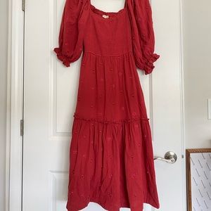 Red Embroidered Smocked Midi/Maxi Dress